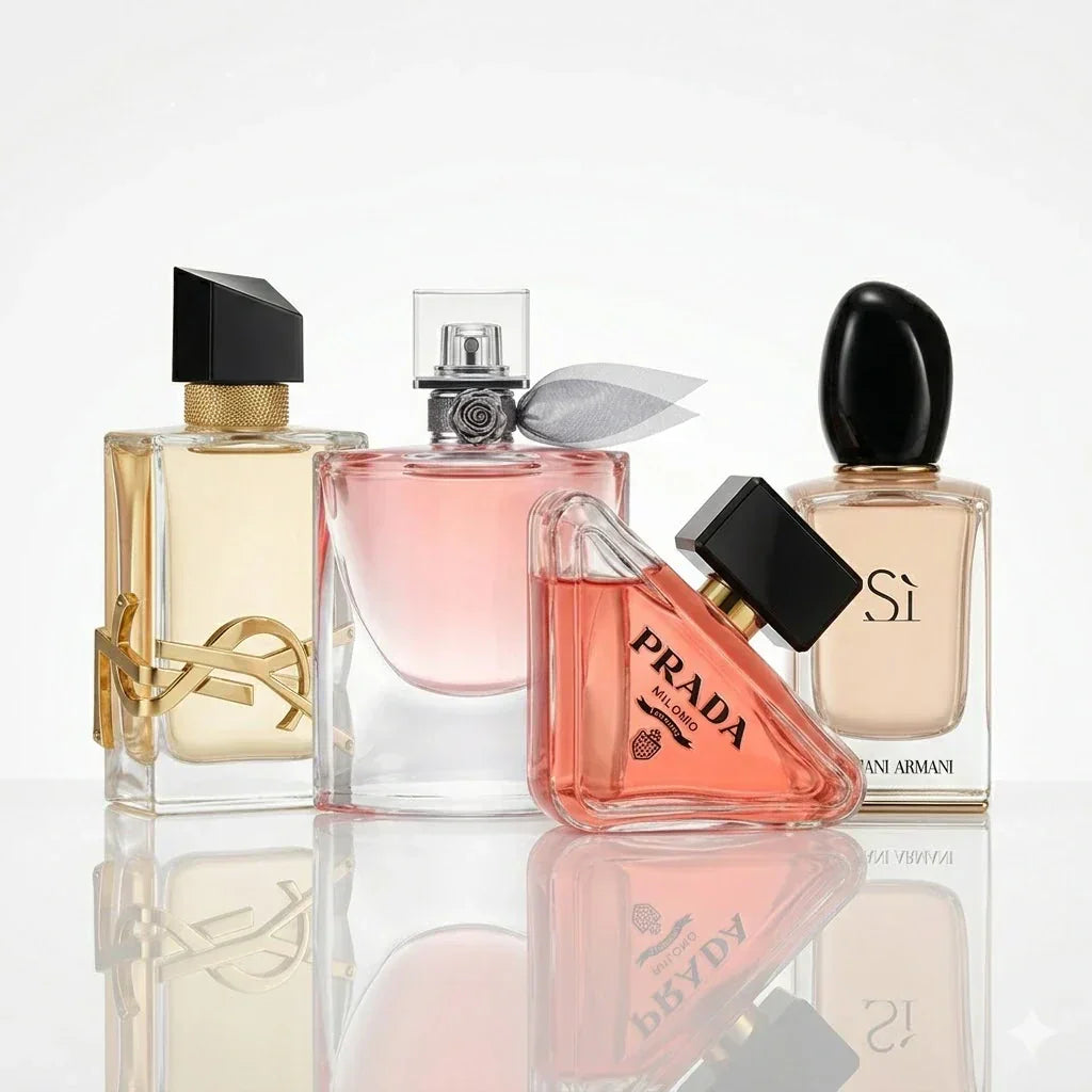 4 db-os parfümszett | YSL Libre, Lancôme La Vie Est Belle, Prada Paradoxe, Armani Sì.