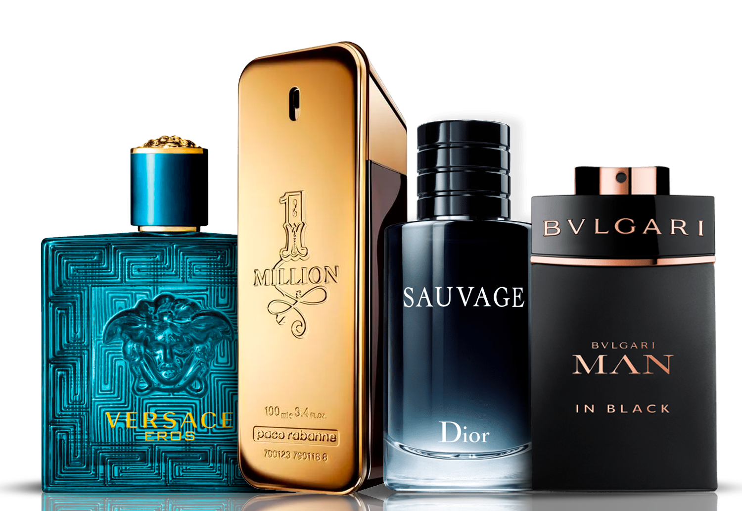4 db-os parfümszett | Eros Versace + One Million Paco Rabanne + Bvlgari Man in Black + Sauvage Dior 100 ml